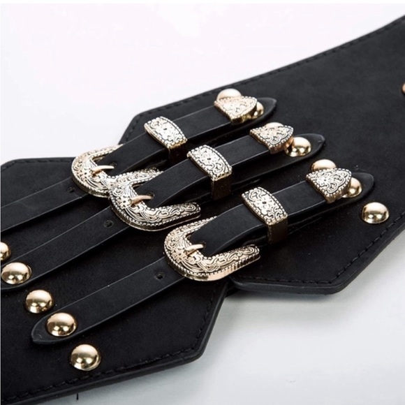 - Leather Triple Buckle Western Belt Retro Buckle Strap Belt Corset Belt *…NEW